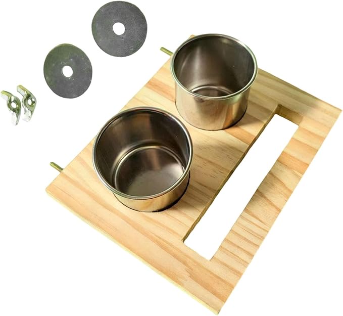 Bird Perch Feeding Cup,Hanging Feeder, Watering Supplies, Birdcage Bowl, Parrot Wood Perch Stand Toy, Double Cup