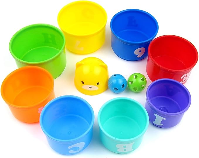Hypeety Pet Bird Parrot Educational Stacking Cup Treat Toy Colorful Training Toy Intelligence Development Playing Training Toy for Macaw Budgies Parakeet Cockatoo