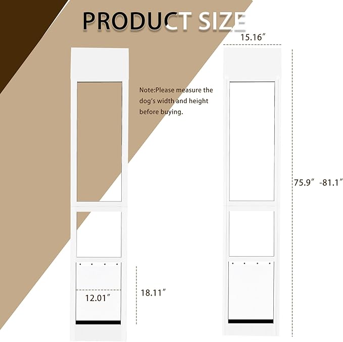 Large Dog Door for Sliding Glass Door,Adjustable 75.9"-81.1" Slider Height,Easy Installation,All-Metal Framed,Aluminum Alloy Thickness 1.2 Millimeters.