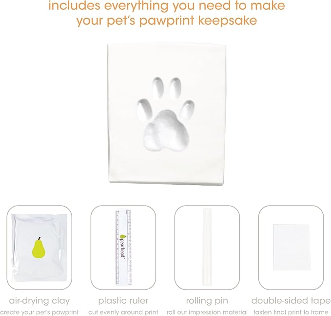 Pearhead Pet Paw Print Memorial Frame with Clay Imprint Kit, Dog & Cat Pawprint Keepsake Wood Photo Frame, DIY No Bake Paw Print Kit, 4x6 Picture Display, White