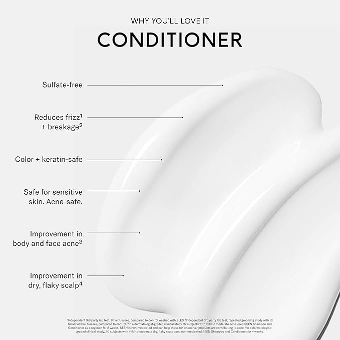 SEEN Conditioner, Fragrance Free - Non-Comedogenic Hair Conditioner - Dermatologist-Developed - Safe for Sensitive, Eczema & Acne Prone Skin