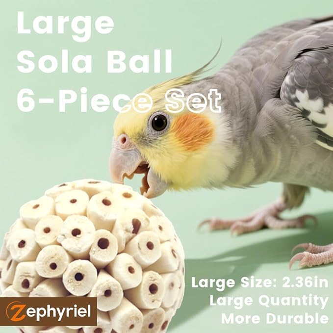 Bird Toys Sola Balls 2.36'' - 6PCS, Bird Foraging Toy, Soft Sola Atta Ball, Parrot Chew Shred Toy for Sharpening Claws and Beaks for Cockatiel, Parakeets, Conure, Love Birds, Budgie and Small Birds