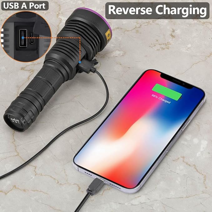 ALONEFIRE SV43 36W 365nm UV Flashlight USB C Rechargeable Ultraviolet Black Light Woods Lamp for Pet Urine Detector, Resin Curing, Scorpion, Bed Bug, Fishing, Leak with UV Protective Glasses, Battery