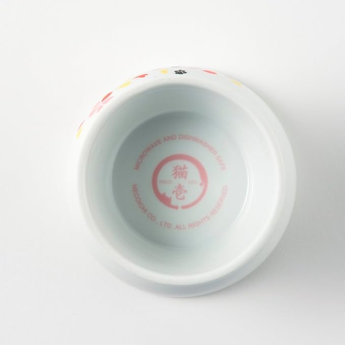Necoichi Raised Cat Food Bowl – Ceramic Elevated Cat Bowl for Whisker & Neck Fatigue, Dishwasher Microwave Safe – Non-Slip & Anti Vomiting Ergonomic Design (Sakura Floral, Regular, 1-Cup Capacity)