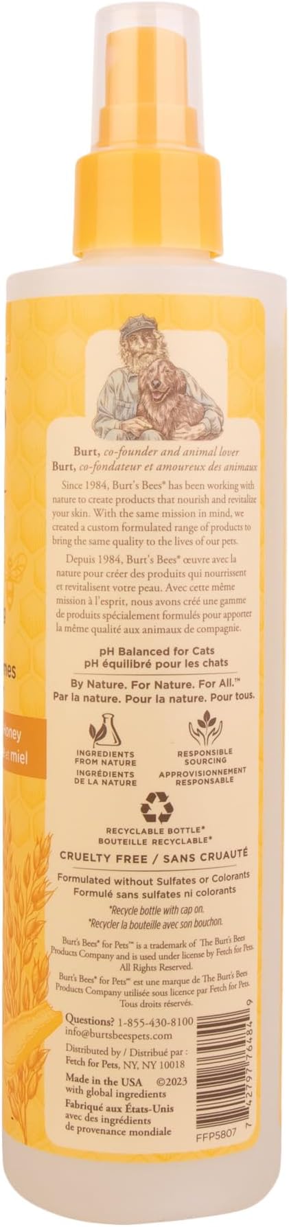 Burt's Bees for Pets Dander Reducing Cat Spray with Colloidal Oat Flour and Honey - Cat Dander Remover Gives Dry Skin Relief for Cats, Essential Kitten Supplies for Allergy Relief, 10 Fl Oz - 2 Pack