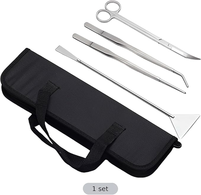 4 Pcs Aquarium Tool Kit, Stainless Steel For Fish Tank Plant, Includes Tweezers Scissors Spatula, With Canvas Bag