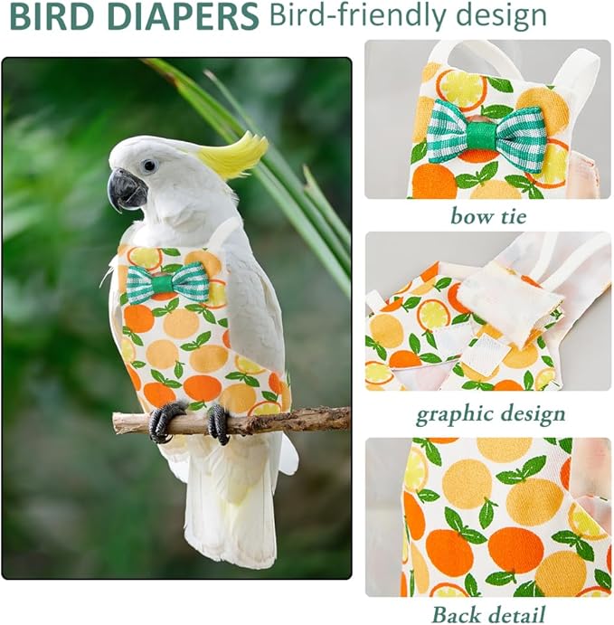 SUPERFINDINGS 6Pcs 6 Styles Bird Flight Suits Diapers Reusable Parrot Nappy with Washable Waterproof Cute Urine Wet Suit Costume for Parrots Cockatiel Pet Birds