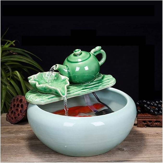 Fish Tank Aquarium Fish Tankchinese Style Ceramic Flow Water Fountain Office Living Room Table Top Fish Culture Bowl Aquarium Starter Kits Glass Fish Tank(B,23cm)
