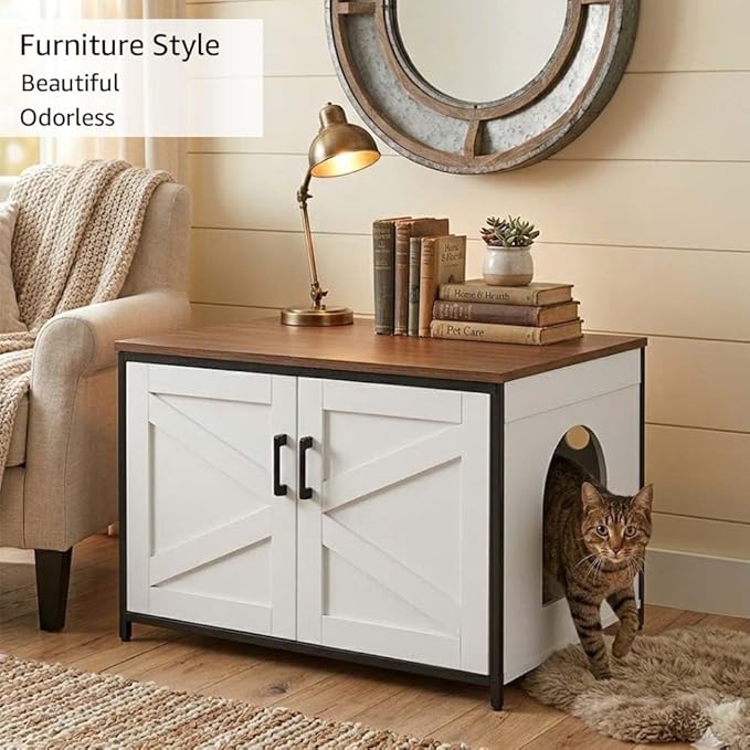 unipaws Extra Large Cat Litter Box Enclosure Furniture with Top Opening, XL Washroom Bench for Cats with Removable Divider, Jumbo Automatic Litter Box Cover and Hidden Cat Box