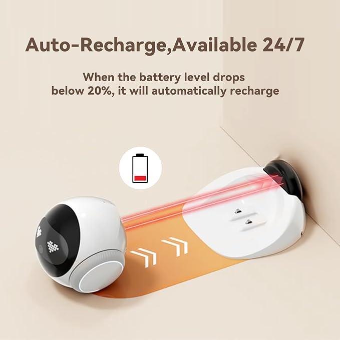 AEZ Robot Camera 1080P HD Lens Pet Camera Indoor Movable with Auto-Recharge, 2-Way Audio,Blinky Bot with Night Vision,Distance Bot Smart App Control for Cats/Dogs/Baby/Elderly (SD/Cloud Storage)