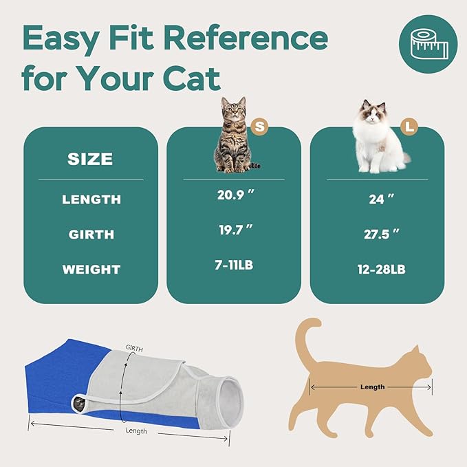 Self-Adhesive Cat Grooming Wrap, Cozy Cat Wrap for Cutting Nails, Breathable Anti-Scratch Cats Swaddle Bag for Brushing, Ear Cleaning, Dental Care, Medication, Injections,Blue S