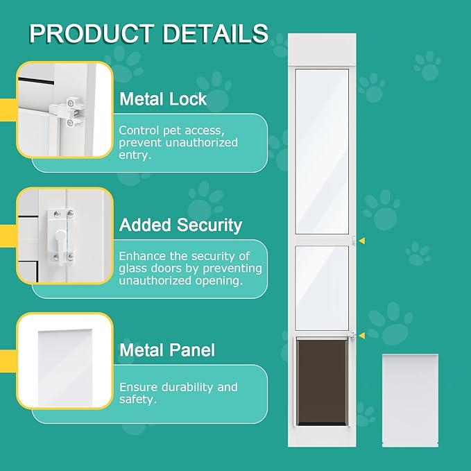 Doggy Door for Sliding Glass Door, Adjustable Height 75 4/5" to 80 3/10" Sliding Door Dog Door Insert, Suitable for Small Doggies Up to 25 lbs, Medium, White