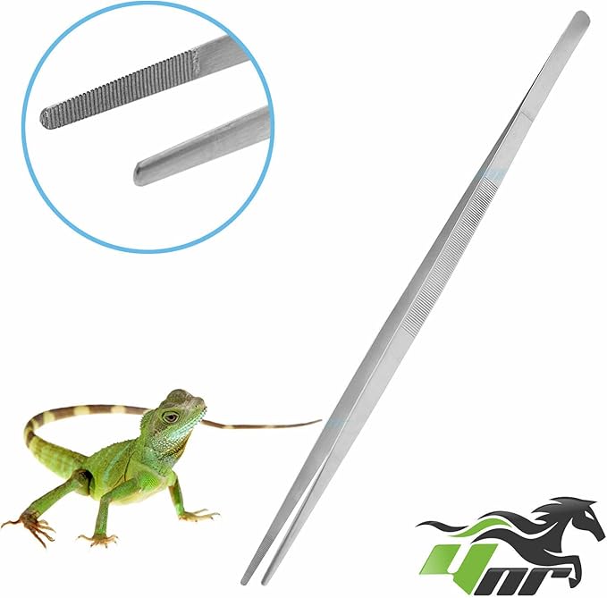 YNR Reptiles Feeding Tongs Tweezers Hospitals Aquarium Fish Tank Tools Aquatic Metal Stainless Steel (Straight, 11 Inches)