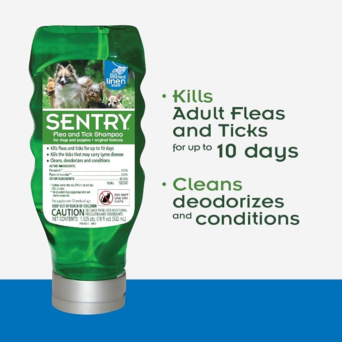 SENTRY PRO Flea and Tick Shampoo for Dogs, Rid Your Dog of Fleas, Ticks and Other Pests, Sunwashed Linen, 18 oz