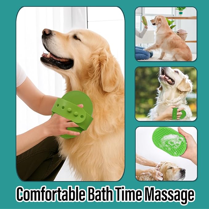 2 Pcs Self Cleaning Slicker Brush & Bath Brush For Dogs and Cats - Skin Friendly Deshedding Grooming Tool, Premium Pet Supplies, Green