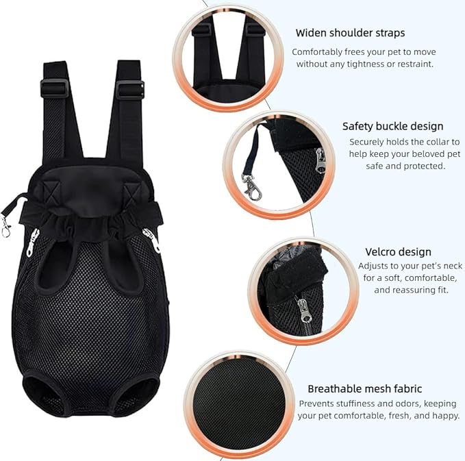 Pet Dog Carrier Backpack, Portable Breathable Mesh Chest Carrier, Polyester Woven Double Shoulder Pet Bag for Outdoor Adventures (Black, Medium)