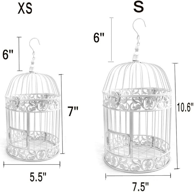 PET SHOW Round Birdcages Metal Wall Hanging Bird Cage for Small Birds Wedding Party Indoor Ourdoor Decoration 13.8INCH White Pack of 1