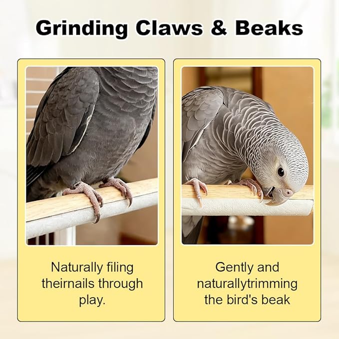 2 Pcs Natural Wood Bird Cage Perch with Foot Grinding, 7.8 inch Wooden Stand for Pet Birds, Universal Cage Accessory