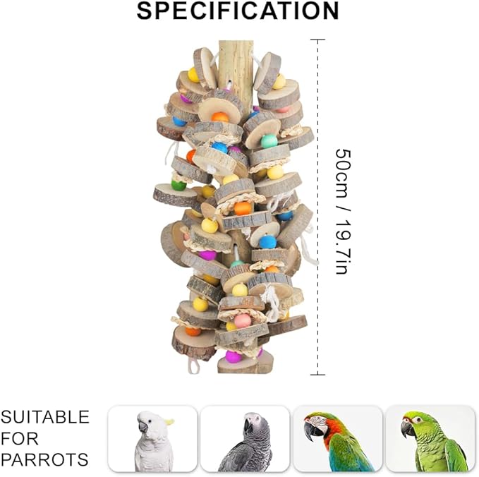 Large Bird Toys for Parrots Toys Natural Colored Wooden Bird Cages Chew Accessories for Macaws, Cockatoos, African Grey, and Amazon Parrots