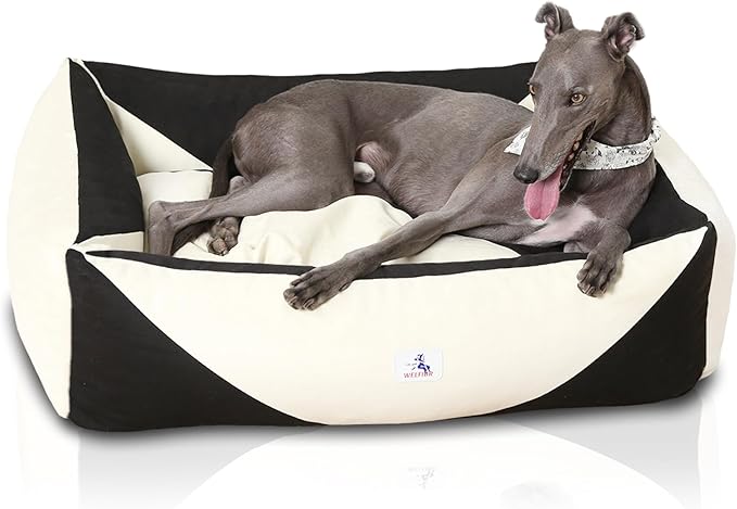 Washable Rectangle Dog Bed with Removable Cover, Color-Block Gingham Cotton Large Dog Sofa, Durable Breathable Scratch Resistant Pet Bed, Large
