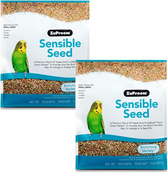 ZuPreem Sensible Seed Bird Food for Small Birds, 2 lb - Premium Blend of Seeds and FruitBlend Pellets for Parakeets, Budgies, Parrotlets, Canaries, Finches | Pack of 2