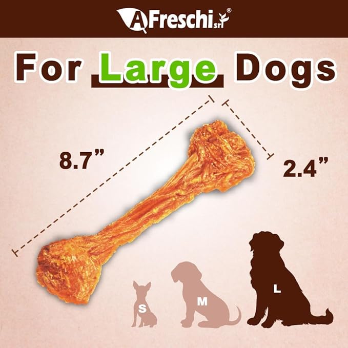 A Freschi srl Turkey Tendons for Dogs, Long-Lasting, Hypoallergenic Rawhide Alternative, Human Grade, Healthy Puppy Chews, Natural Dog Treats for Large Dogs, Bone (L), 4 Count Pack