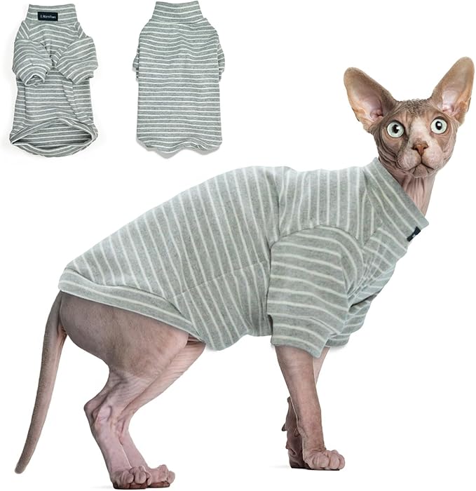Sphynx Cat Sweater Hairless Cat Clothes Sweater Shirt Soft Warm Long Sleeves Pullover Pet Clothes Pajamas Dog Cloth for Small Dogs Jumpsuit Pet Sweaters (Striped, XX-Large)