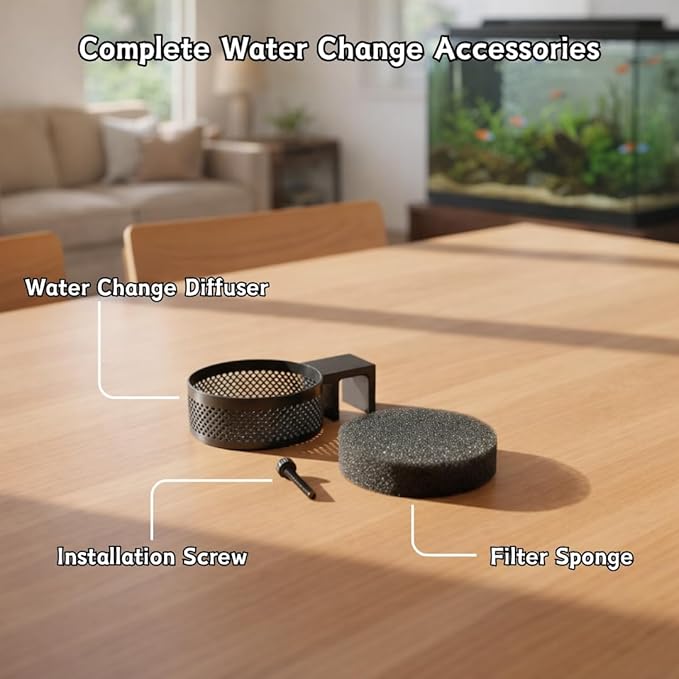 Aquarium Water Change Diffuser – Spill-Proof Water Changer for Rimless & Rimmed Fish Tanks, Protects Substrate, Plants & Decorations, Safe for Fish and Shrimp (Black, Medium)