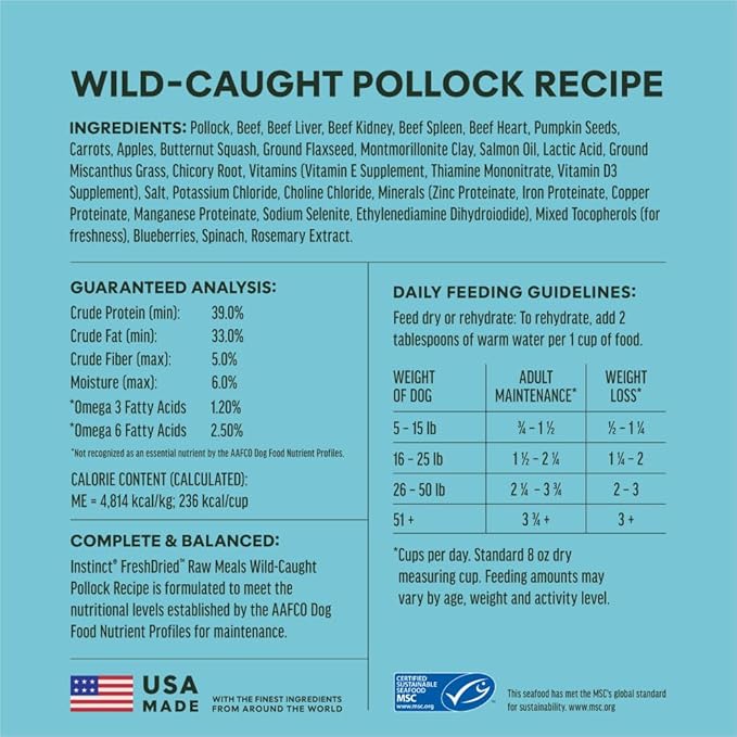 Instinct Freeze-Dried Meals, FreshDried Bites, Natural Dog Food, Grain-Free - Wild-Caught Pollock, 24 oz. Bag