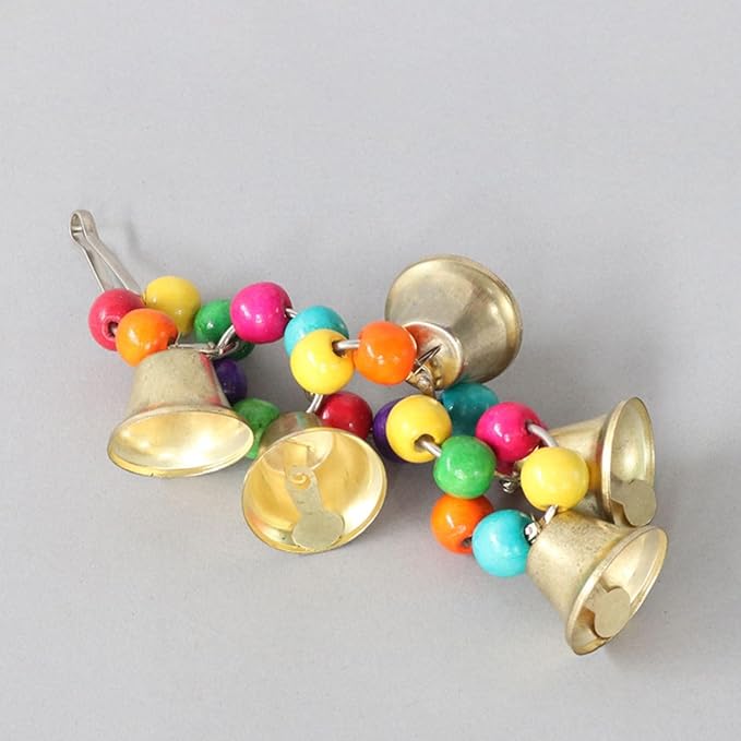Bird Chewing Toy with Bells Colorful Wood Beads with Bells Toy for Lovebirds Budiges Conures Cockatiels Parakeet Cage Hanging Perch Toys Random Color
