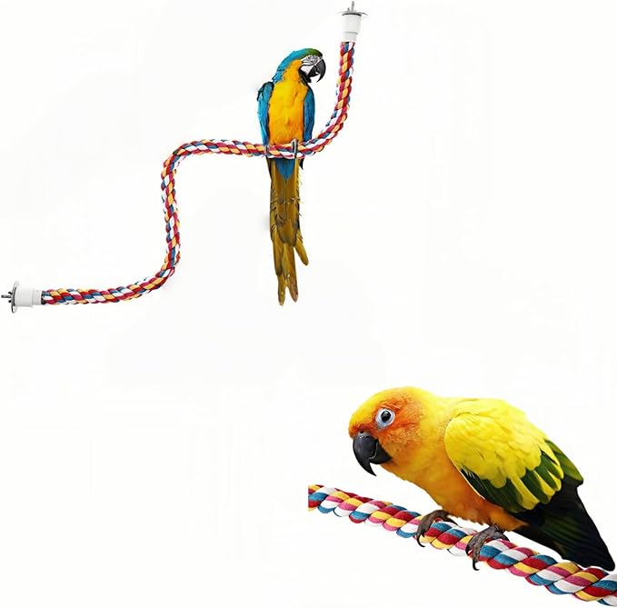 Bird Rope Perches, Parrot Toys, Bungee Rope Perches for Parrots, Cockatiels, Parakeets, Budgie Cages Comfy Birds (Metal Nut) - 33.46 inches