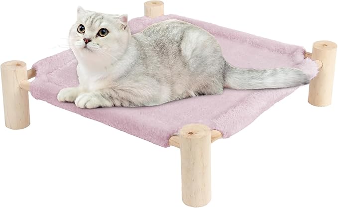 Patas Lague Cat and Dog Hammock Bed for Small Dogs, Brethable Wooden Cat Pet Rabbit Elevated Outdoor Bed Cots Furniture for All Seasons Fleece Purple