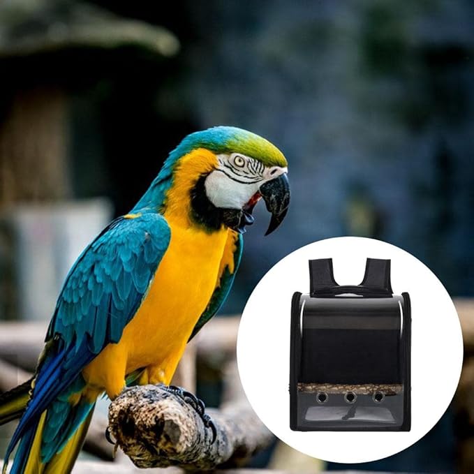 Bird Carrier Bag Backpack Cage Pet Parrot Visible Window Approved Shoulder Strap Large Space Portable Carry Bag for Conures Hiking, Black