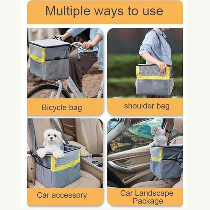 Front Bike Basket for Dogs, Pet Bike Carrier, Small Dog Bicycle Seat with Safety Leash & Pockets, 15"x11"x12", Up to 16.5 Lb