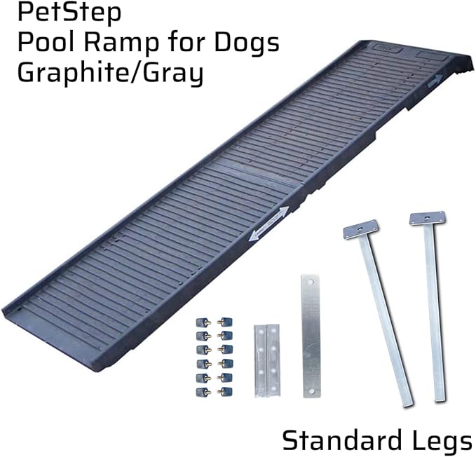 PetStep Pool Ramp for Dogs - (Standard Legs, Graphite/Gray) - Small and Large Dog Pool Ramp for Above-Ground and In-Ground Pools