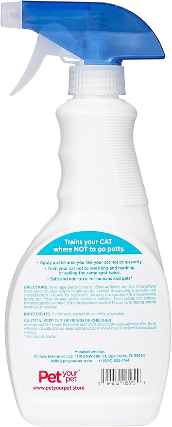Cat Potty Training Spray No Pee No Poop, 16 Fl Oz, Non Toxic Spray for Cats Only, Natural Pee Deterrent, Stops Urine Marking and Pooping, Indoor Outdoor Keep Off