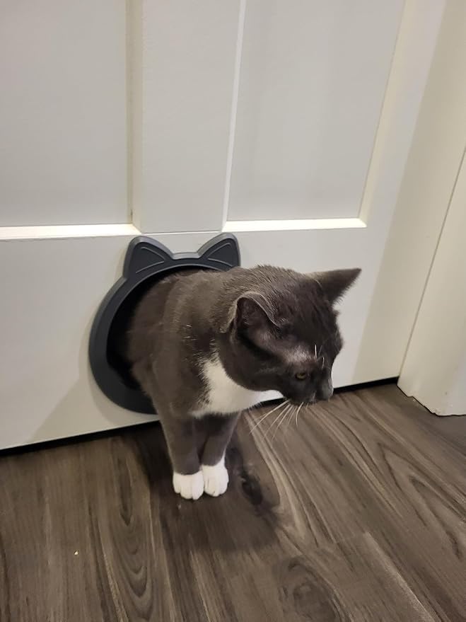 Large Cat Door Interior Door, No-Flap Cat Door for Interior Door, Pet Door for Cats, Easy DIY Setup, No Training, Up to 22 LBS, Easy to Install(Smoky Gray)