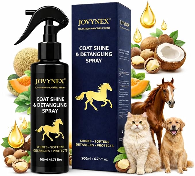 Pet Detangler Oil Spray: 6.76 Oz Mane & Tail Leave-in Conditioning Oil for Horse, Dog & Cat - Natural Fruit Scented, Unknots Tangles, Frizz Control & Long-Lasting Radiant Shine