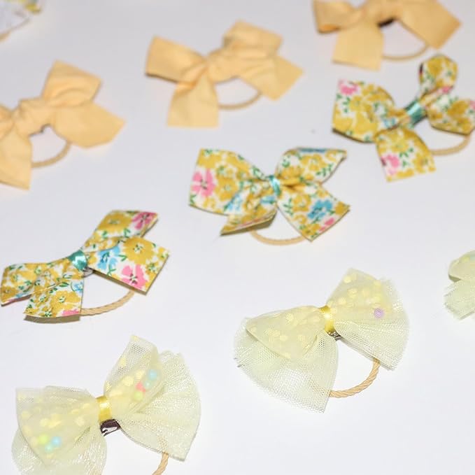 20pcs Yellow Dog Hair Bows for Small Dogs - Puppy Hair Clips with Rubber Bands, Cute Bowknot Hair Accessories, Handmade Pet Bows for Yorkie Grooming