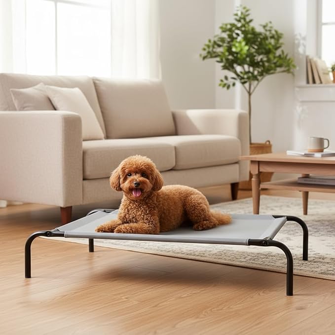 Amazon Basics Breathable Cooling Elevated Dog Bed with Durable Metal Frame, Medium, 43 x 26 x 7.5 Inch, Grey