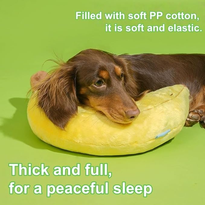 Pet Pillow for Small Medium Dogs Cats, Soft Neck Calming Washable Sleep Pillow for Better Sleep, Reduces Anxiety (Yellow Banana)