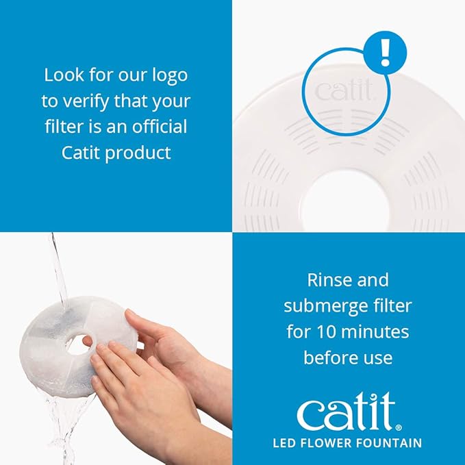 Catit LED Flower Fountain with Triple Action Filter, Cat Drinking Water Fountain, 3 L