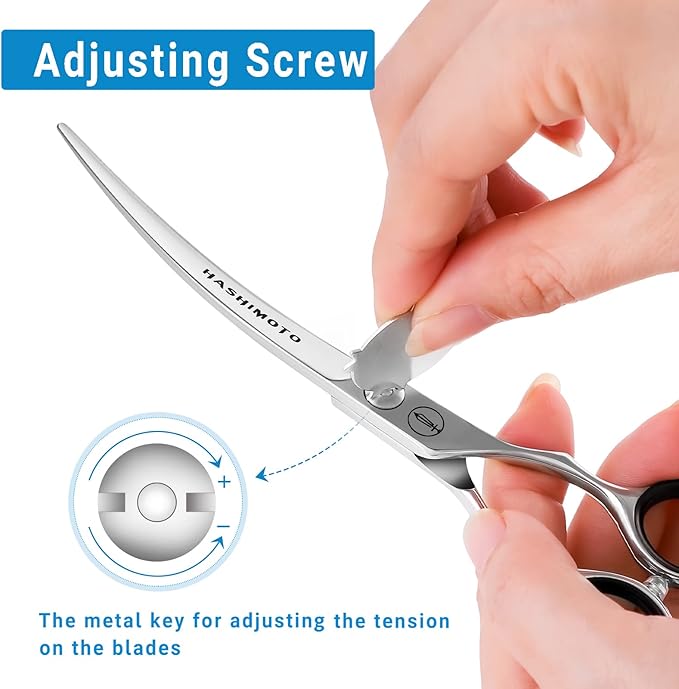 HASHIMOTO Dog Grooming Scissors, Curved Scissors for Dog Grooming, 6.5 inch, 30 Degree of Curved Blade,Light Weight, Pet Shears for Trimming Face and Paws.