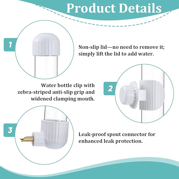 Bird Water Dispenser 7.4 Fl Oz No Mess Spring Valve Cage Water Drinker, 220ml Automatic Clear Parrot Bird Waters Feeder Birds Waters Bowl for Parakeets Cockatiels Budgies Lovebirds Cage Accessories