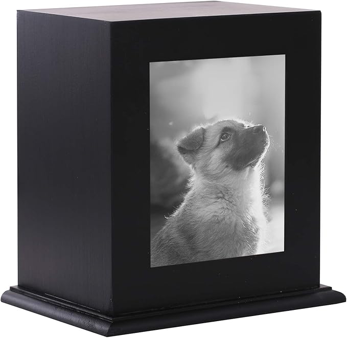 Pet Wood Memorial Urn for Ashes,Photo Frame Keepsake Box for Cats Dogs,Funerary Caskets Supplies Burly Wood Cremation Urns with Acrylic Glass Photo Protector for Pet Lovers