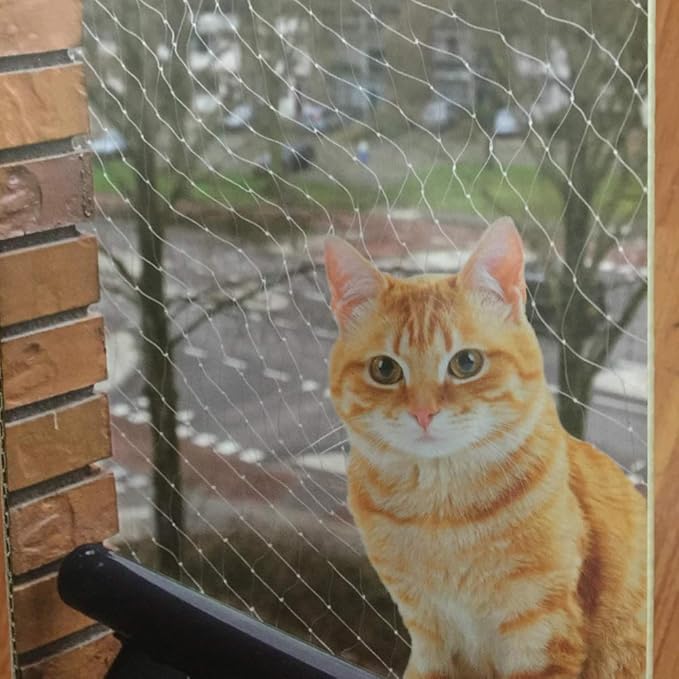 Petboss Anti-Fall Cat Netting Mesh Fence, Transparent Nylon for Dogs & Cat, Pet Safety Net for Balcony/Stairs/Window - 10x20Ft
