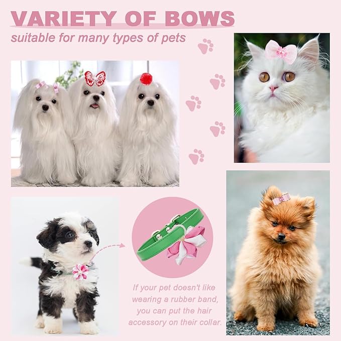 22 Pieces Cute Dog Hair Bows with Elastic Rubber Bands, Small Puppy Hair Accessories with Butterfly Flower Pearls Double Bow for Pets Dogs Cats Hair Grooming for Valentine's Day New Year(Red and Pink)