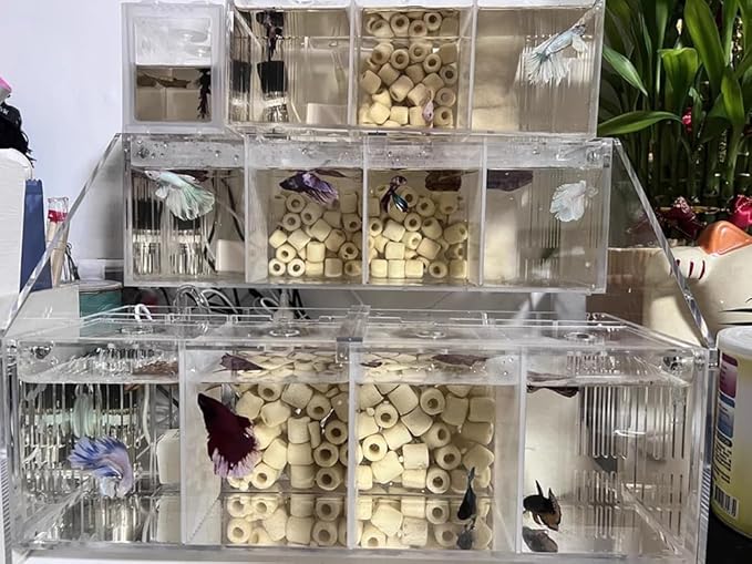 Acrylic LED Aquarium, Professional Betta Fish Tank, Transparent Aquarium Starter Kits, Ultra Clear Acrylic Fish Bowl, Rimless Desktop Betta Fish Tank,3 Room