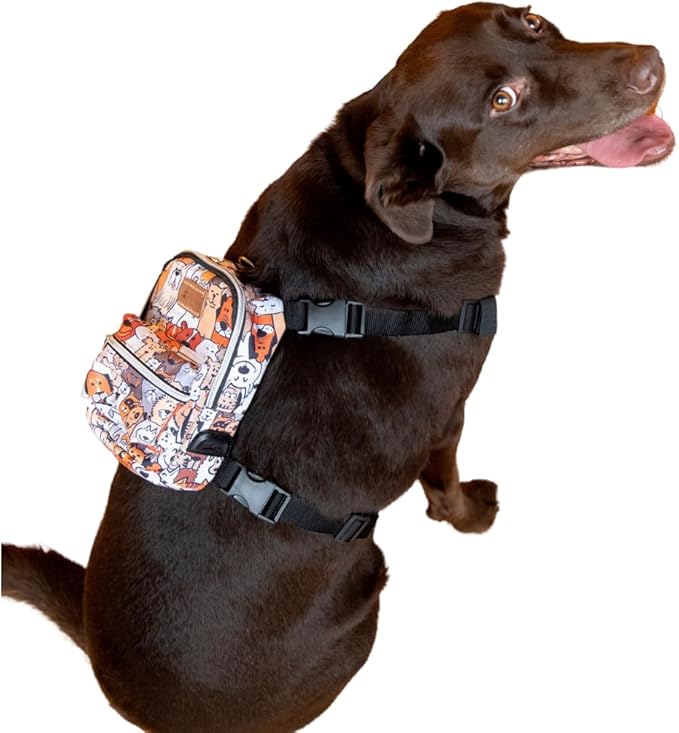 PawLook Design Dog Backpack Harness with Leash-Stylish Dogbagpack-Poop Bag Dispenser Dog Backpack-Dog Self Carrier Backpack-Dog Bag Vest with D-Ring-Backpack for Dogs to Wear-1 Piece (Paws, S)