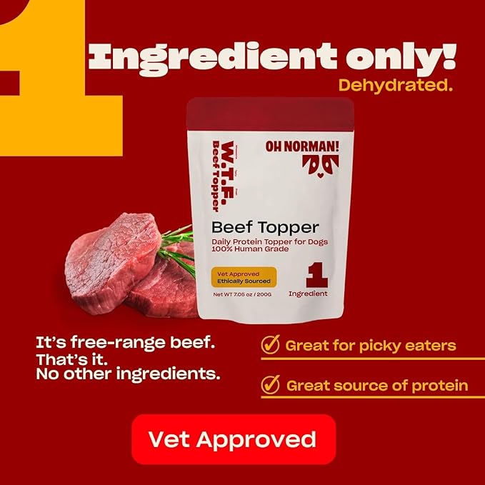 OH NORMAN! Beef Dog Food Topper by Kaley Cuoco, All Natural Single Ingredient, Veterinary Nutritionist Certified, for All Life Stages and Breeds, Made in USA, 7.05 Oz
